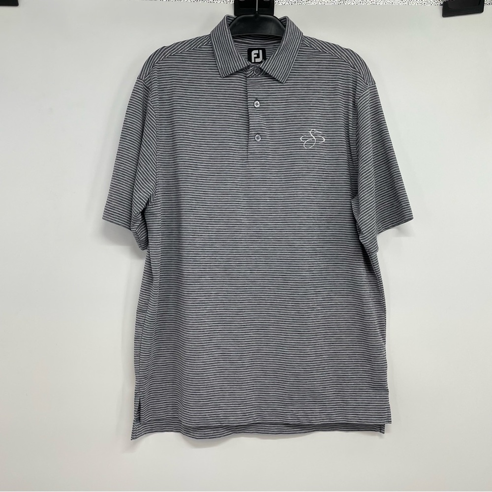FootJoy Polo Shirt Menu M Gray/White Striped Golf Stretch